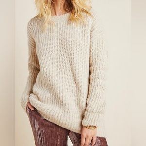Anthropologie Crewneck Pullover Camila Sweater in Oatmeal Beige size M